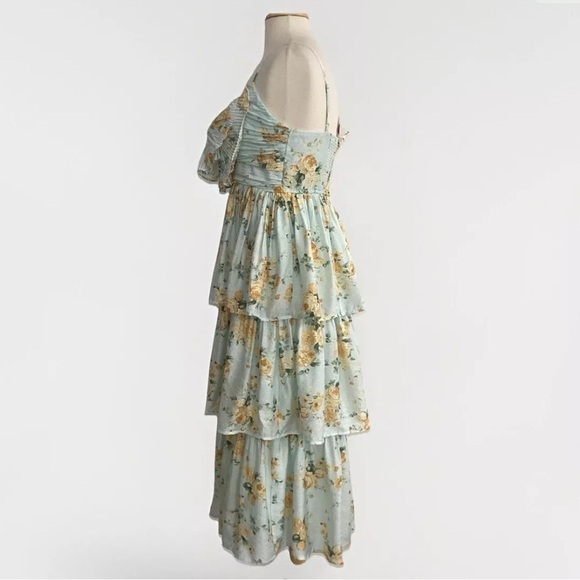 By The River Floral tiered, spaghetti strap,  smocked back maxi dress Large NWT - Picture 9 of 13